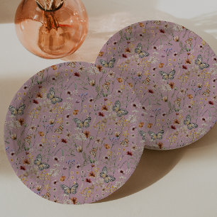 Pink Wildflower Paper Plate