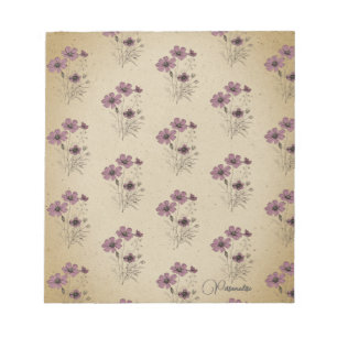Pink Wildflower Pattern Vintage Old Paper Personal Notepad