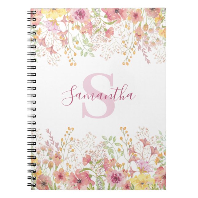 Pink Wildflower Personalised  Notebook (Front)
