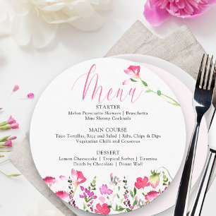 Pink Wildflower Pretty Wedding Shower Menu