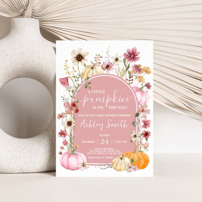 Pink Wildflower Pumpkin Baby Shower Invitation (Wildflower Pumpkin Baby Shower Invitation
)
