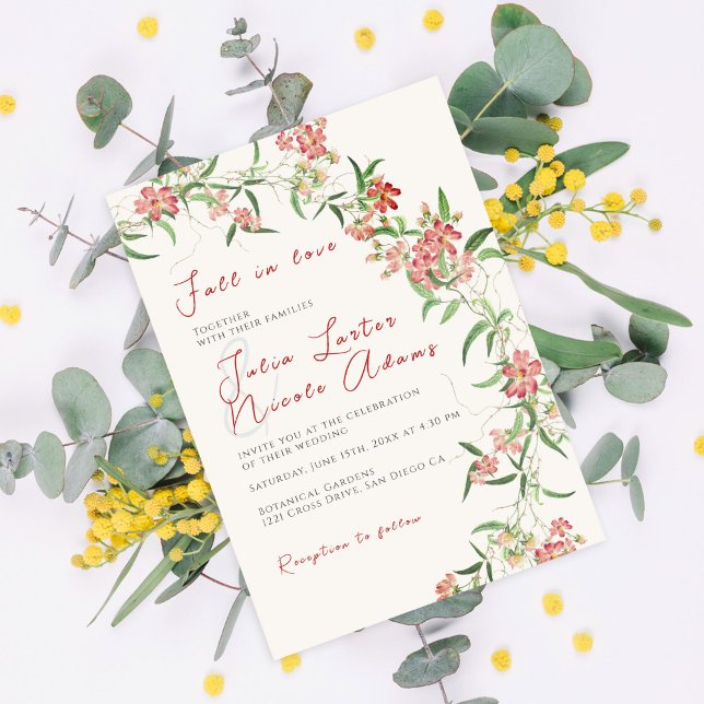Pink Wildflower Rose Spring Garland Wedding Invitation (Creator Uploaded)