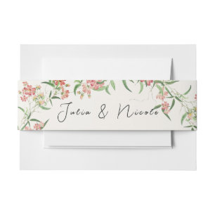 Pink Wildflower Rose Spring Garland Wedding Invitation Belly Band
