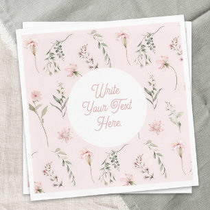 Pink Wildflower Sage Green Greenery Watercolor Napkin