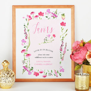 Pink Wildflower Seeds Bridal Shower Favours Sign