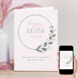 Pink Wildflower Simple Personalised Happy Birthday Card<br><div class="desc">Personalised Happy Birthday card with simple wreath of pink wildflowers and sweet typography. Dainty and simple design with gentle colour palette of pastel pink,  pink and green. You have the option to edit the greeting on the front and the inside is blank for you to personalise as you wish.</div>