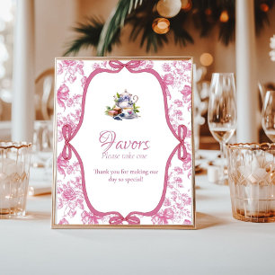 Pink Wildflower Tea bridal shower Favours Sign