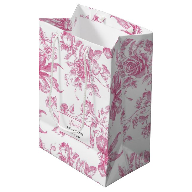 Pink Wildflower Tea Bridal Shower Medium Gift Bag (Front Angled)