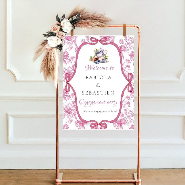 Pink Wildflower Tea  Engagement Party Welcome sign (Creator Uploaded)