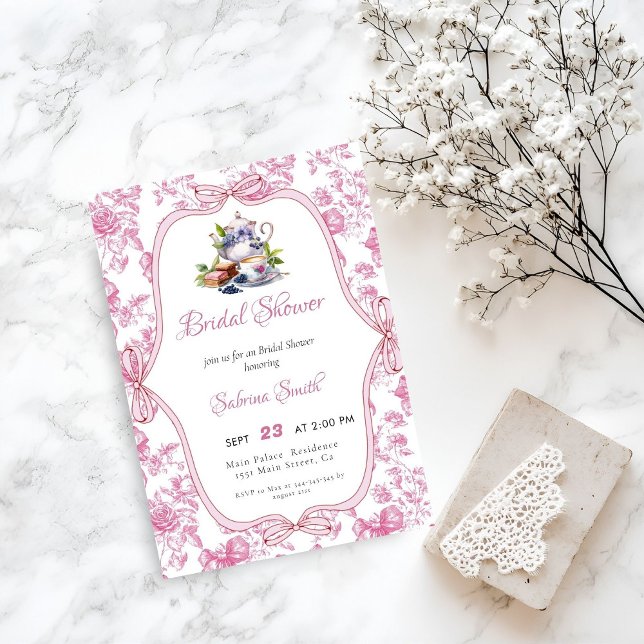 Pink Wildflower Tea Party Bridal Shower Invitation (Creator Uploaded)