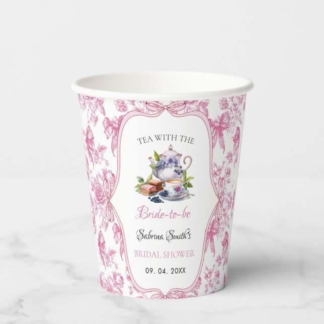 Pink Wildflower Tea Party Bridal Shower party Paper Cups (Back)