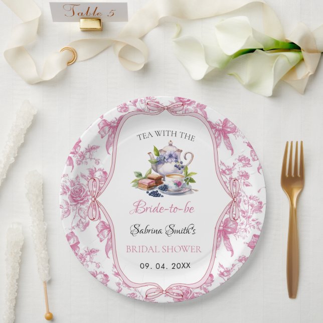 Pink Wildflower Tea Party Bridal Shower party Paper Plate (Wedding)