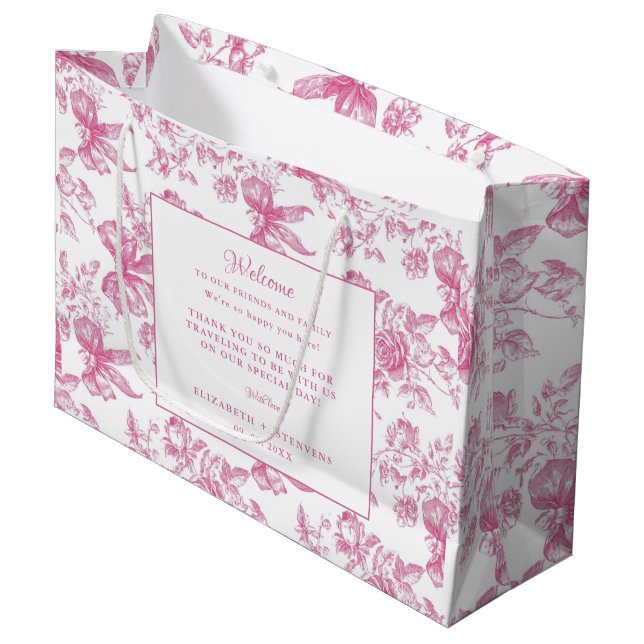 Pink Wildflower Tea Wedding Guest Welcome Bag (Front Angled)