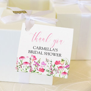 Pink Wildflower Thank You Script Bridal Shower Favour Tags
