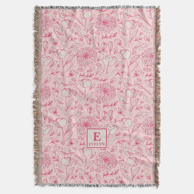Pink Wildflower Throw Blanket monogram (Creator Uploaded)
