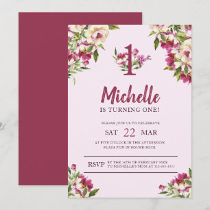Pink Wildflower Turning One Invitation