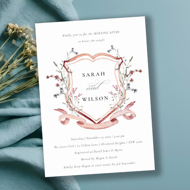 Pink Wildflower Watercolor Crest Morning After Invitation (Creator Uploaded)