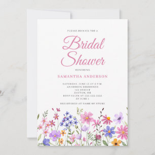 Pink Wildflower Watercolor Floral Bridal Shower Invitation