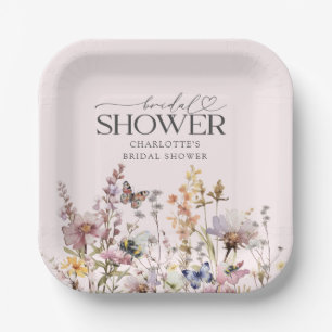 Pink Wildflower Watercolor Floral Bridal Shower Paper Plate