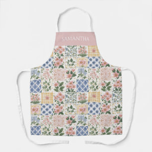 Pink Wildflower Watercolor Floral Name Apron
