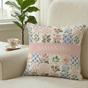 Pink Wildflower Watercolor Floral Name  Cushion