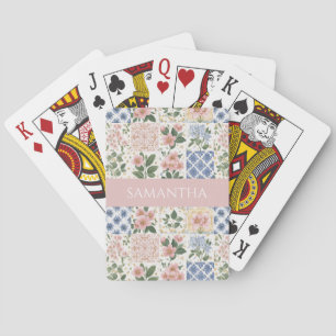 Pink Wildflower Watercolor Floral Name  Playing Cards