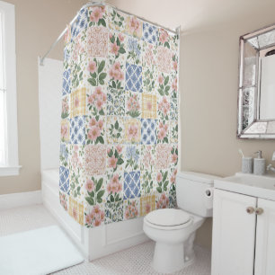 Pink Wildflower Watercolor Floral Shower Curtain