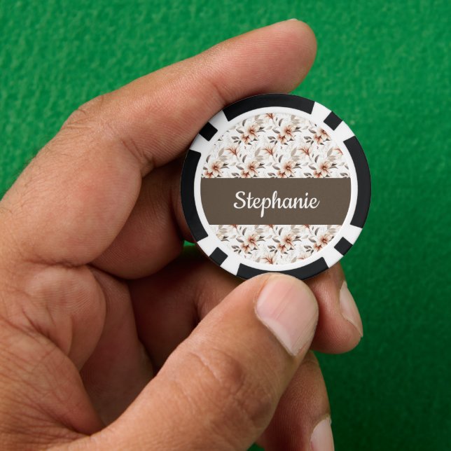 Pink Wildflower Watercolor Monogram Name Poker Chips (Hand)