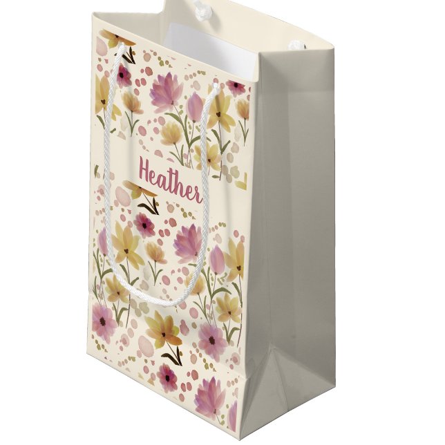 Pink Wildflower Watercolor Monogram Name Small Gift Bag (Creator Uploaded)