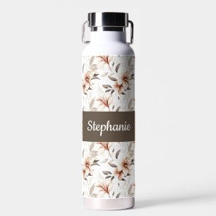 Pink Wildflower Watercolor Monogram Name Water Bottle
