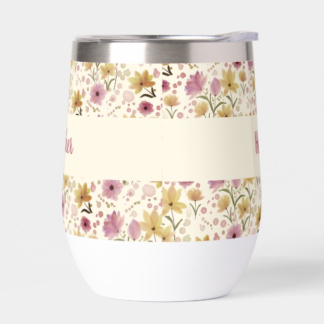 Pink Wildflower Watercolor Monogram Named (Left)