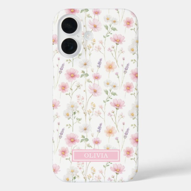 Pink Wildflower Watercolor Monogrammed Case-Mate iPhone Case (Back)