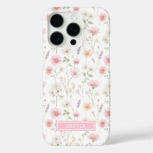 Pink Wildflower Watercolor Monogrammed iPhone 16 Pro Case
