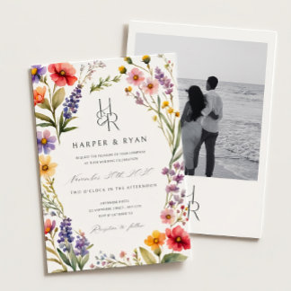 Pink Wildflower Wedding Invitation Suite,Garden We