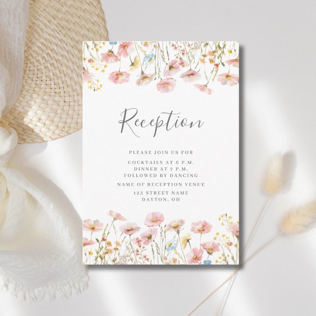 Pink Wildflower Wedding Reception  Enclosure Card (Creator Uploaded)