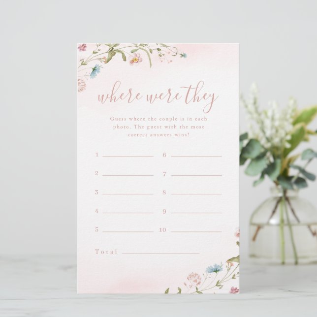 Pink Wildflower where were they bridal shower game (Standing Front)