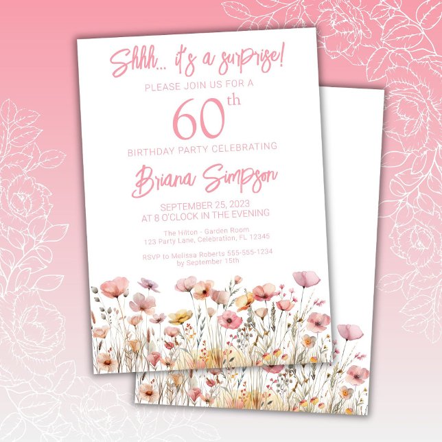 Pink Wildflowers 60th Surprise Birthday Party Invitation (Creator Uploaded)