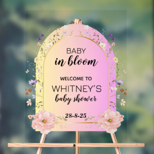Pink Wildflowers Baby In Bloom Baby girl Shower Acrylic Sign