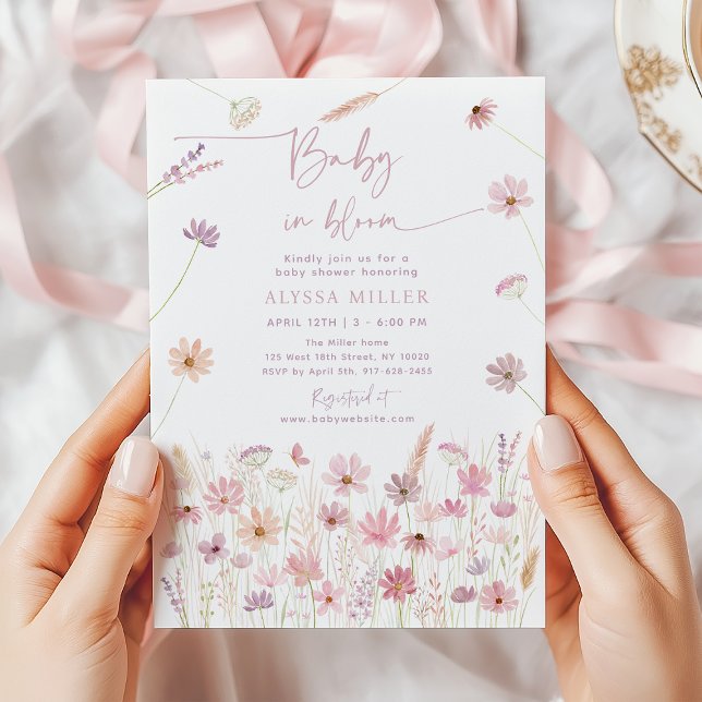 Pink Wildflowers Baby in Bloom Baby Shower Invitation (Creator Uploaded)
