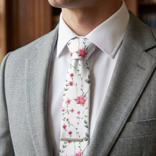 Pink wildflowers boho trendy unique tie