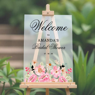 Pink Wildflowers Bridal Shower Welcome Acrylic Sign