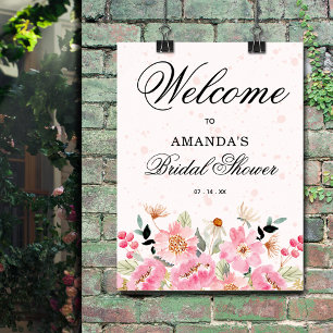 Pink Wildflowers Bridal Shower Welcome Sign