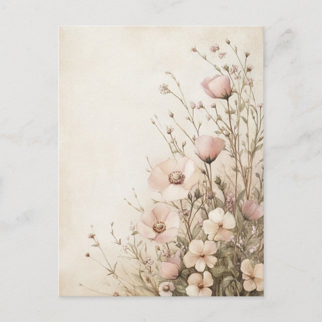 Pink Wildflowers Cottagecore Postcard (Front)