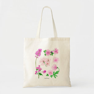 Pink wildflowers in watercolours 1 side. tote bag