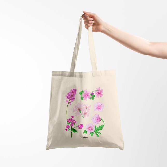 Pink wildflowers in watercolours tote bag (Hand bag with hand painted watercolor flowers)