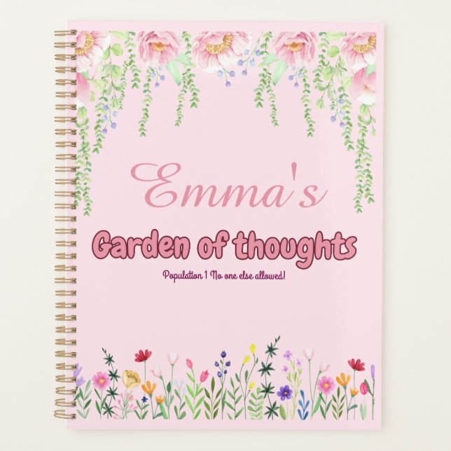 Pink wildflowers personalised Garden of thoughts Planner (Front)