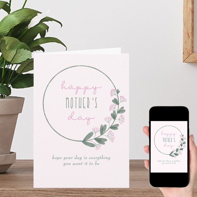 Pink Wildflowers Simple Happy Mother's Day Card (Creator Uploaded)