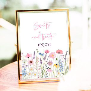 Pink Wildflowers Sweet Treats Baby Shower Sign