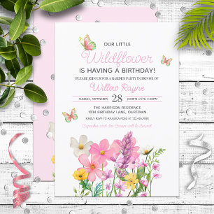 Pink Wildflowers Theme Girl's Birthday Invitation