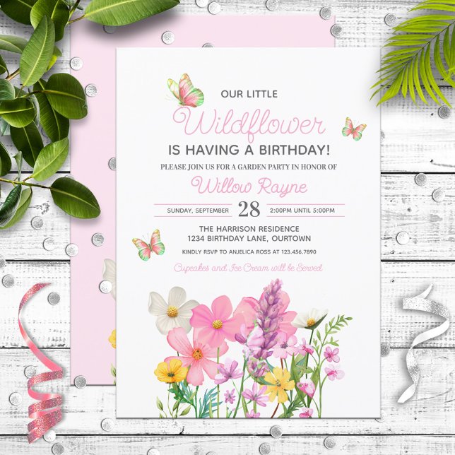 Pink Wildflowers Theme Girl's Birthday Invitation (Creator Uploaded)